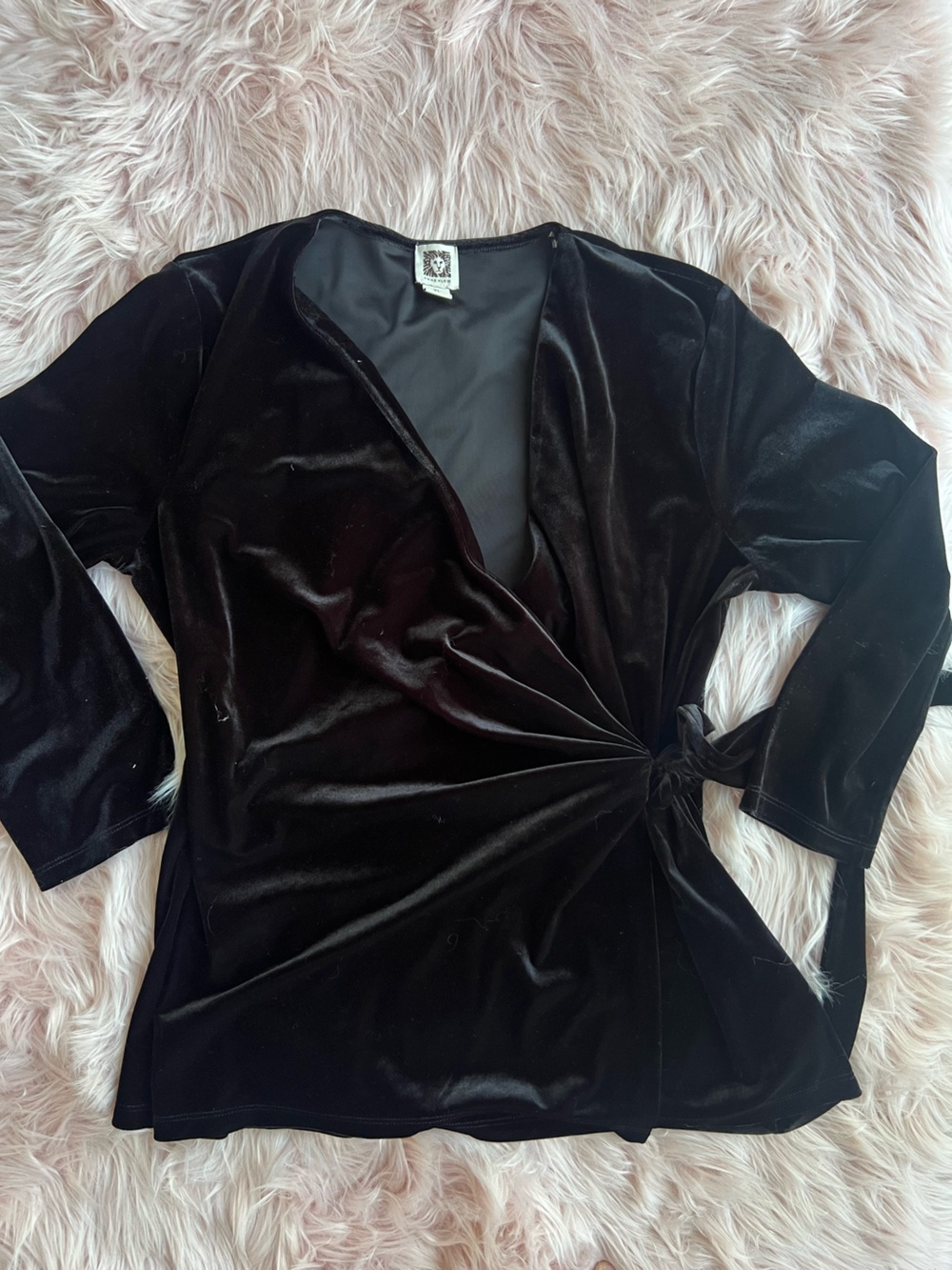 Anne Klein Black Velvet Wrap Top XL